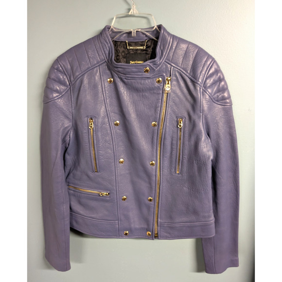 Juicy Couture Lilac Purple Real Leather Motorcycle Jacket Sz L - Picture 6 of 9